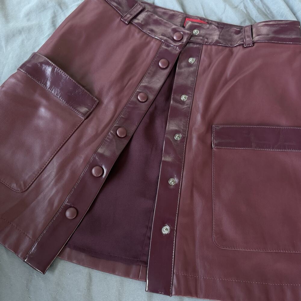 Staud Paper Skirt Plum Maroon Button Up Snap Away Size 6 Pocket Front 259-4131 - Picture 3 of 12